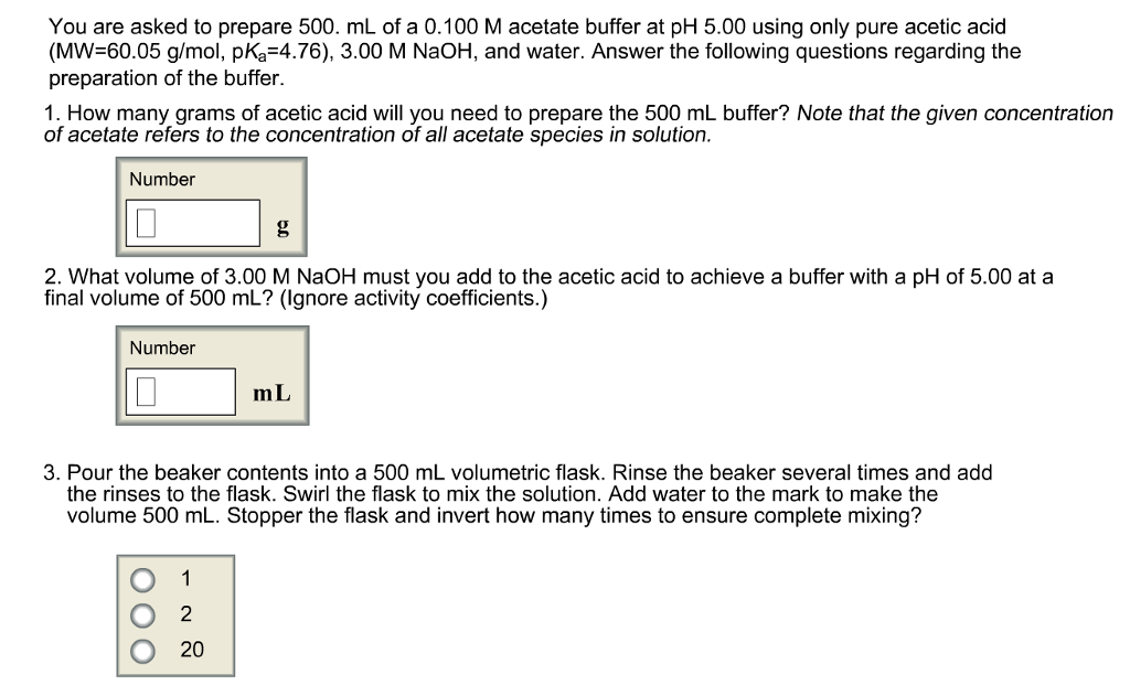 Solved You Are Asked To Prepare 500. ML Of A 0.100 M Acetate | Chegg.com