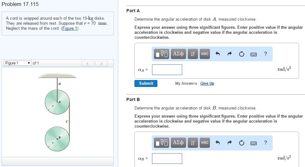Solved A cord is wrapped around each of the two 19-kg disks