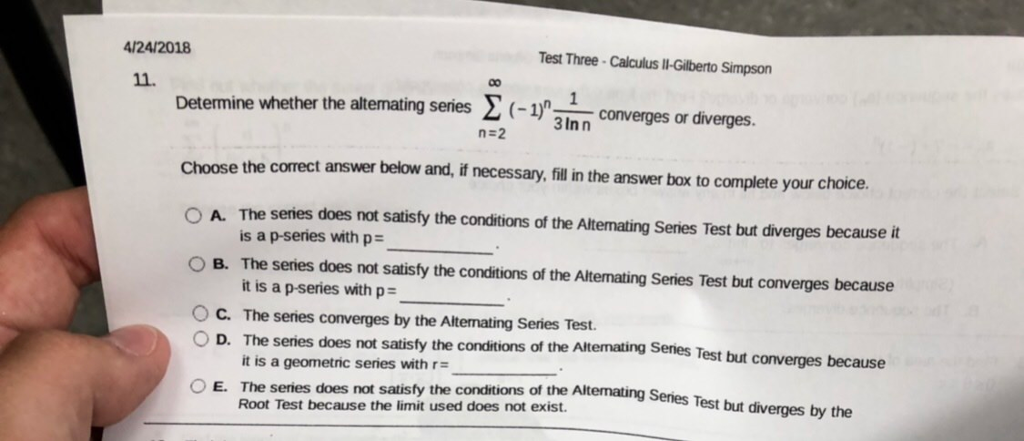 Solved 4 24 2018 Test Three Calculus LI Gilberto Simpson Chegg