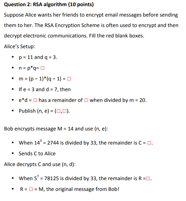 Solved RSA Algorithm Suppose Alice Wants Her Friends To | Chegg.com