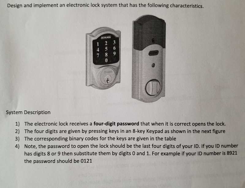 Solved Design and implement an electronic lock system that Circuit Diagram