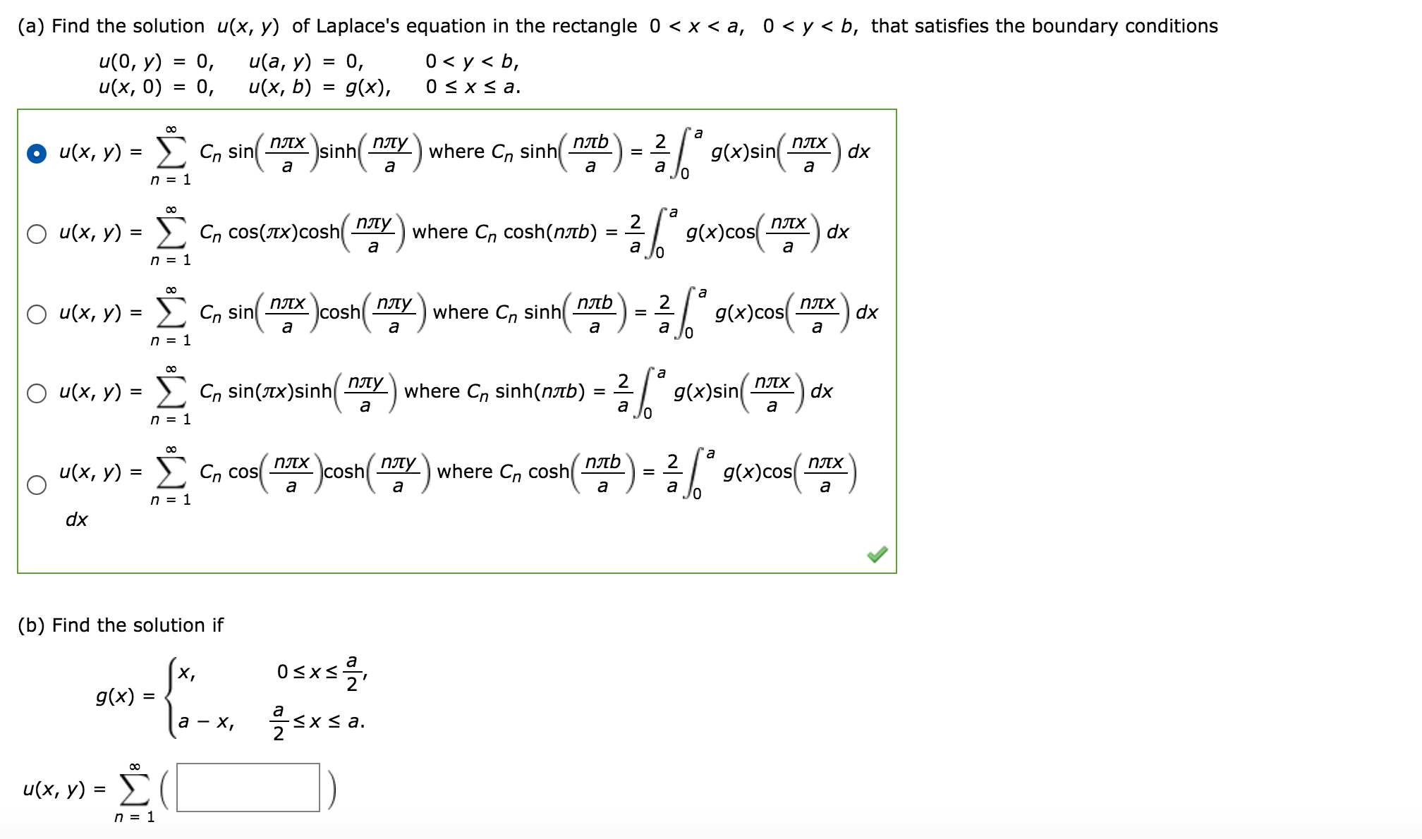 Solved Find the solution u(x, y) of Laplace's equation in