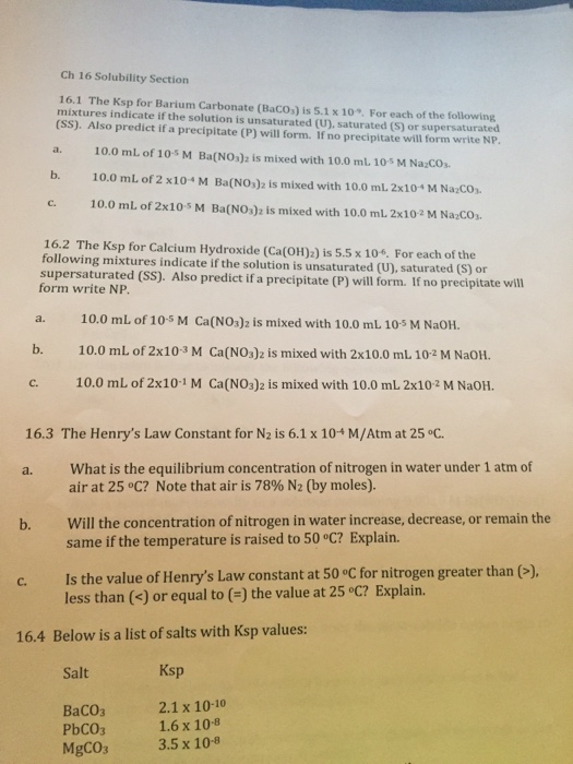 Solved The ksp for Barium Carbonate (BaCo_3) is 5.1x10^9,