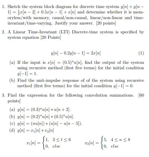 Solved 1. Sketch the system block diagram for discrete time | Chegg.com