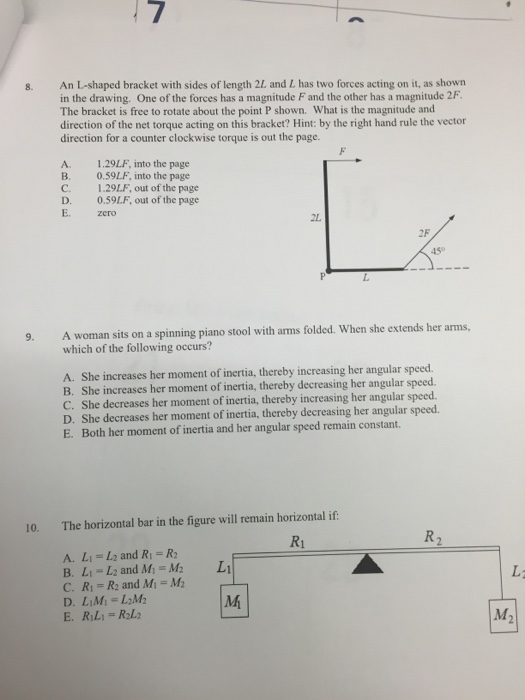 Solved 8. An L -shaped bracket with sides of length 2L and L | Chegg.com