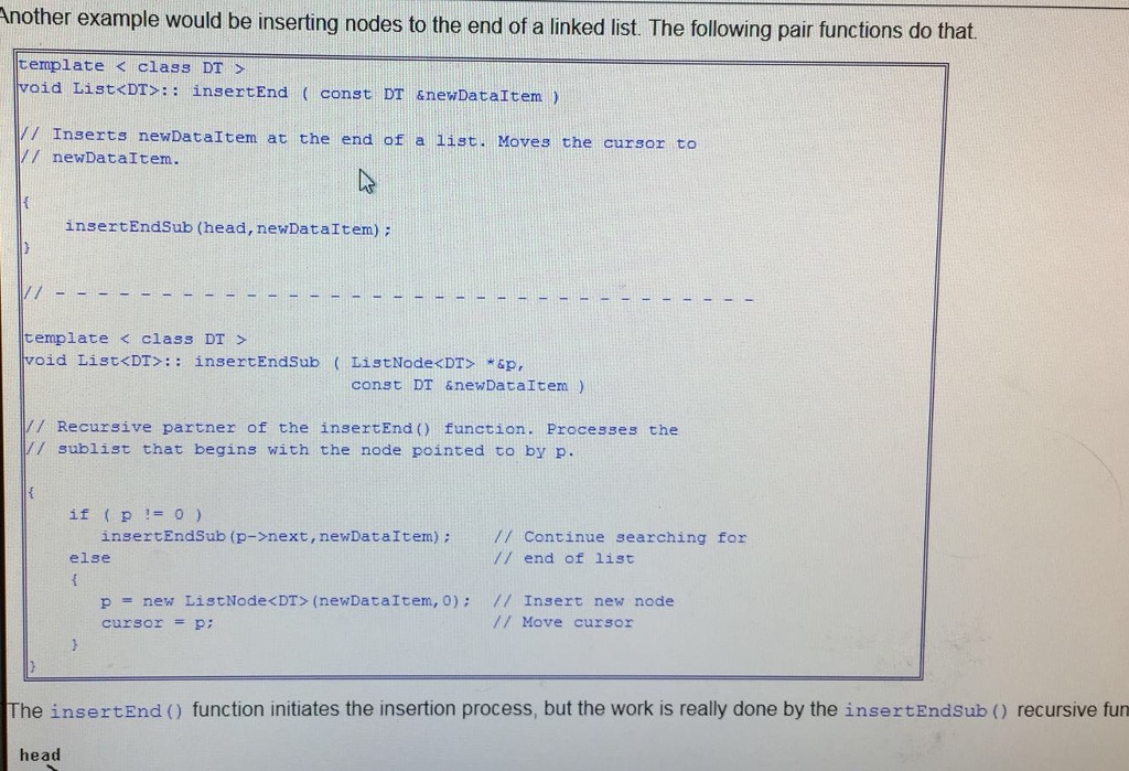 Another example would be inserting nodes to the end | Chegg.com