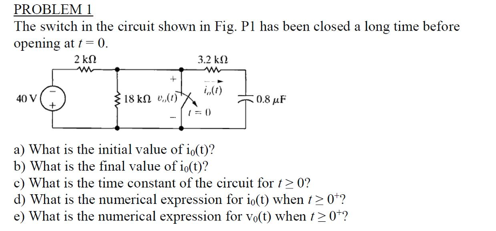 Solved The switch in the circuit shown in Fig. PI has been | Chegg.com