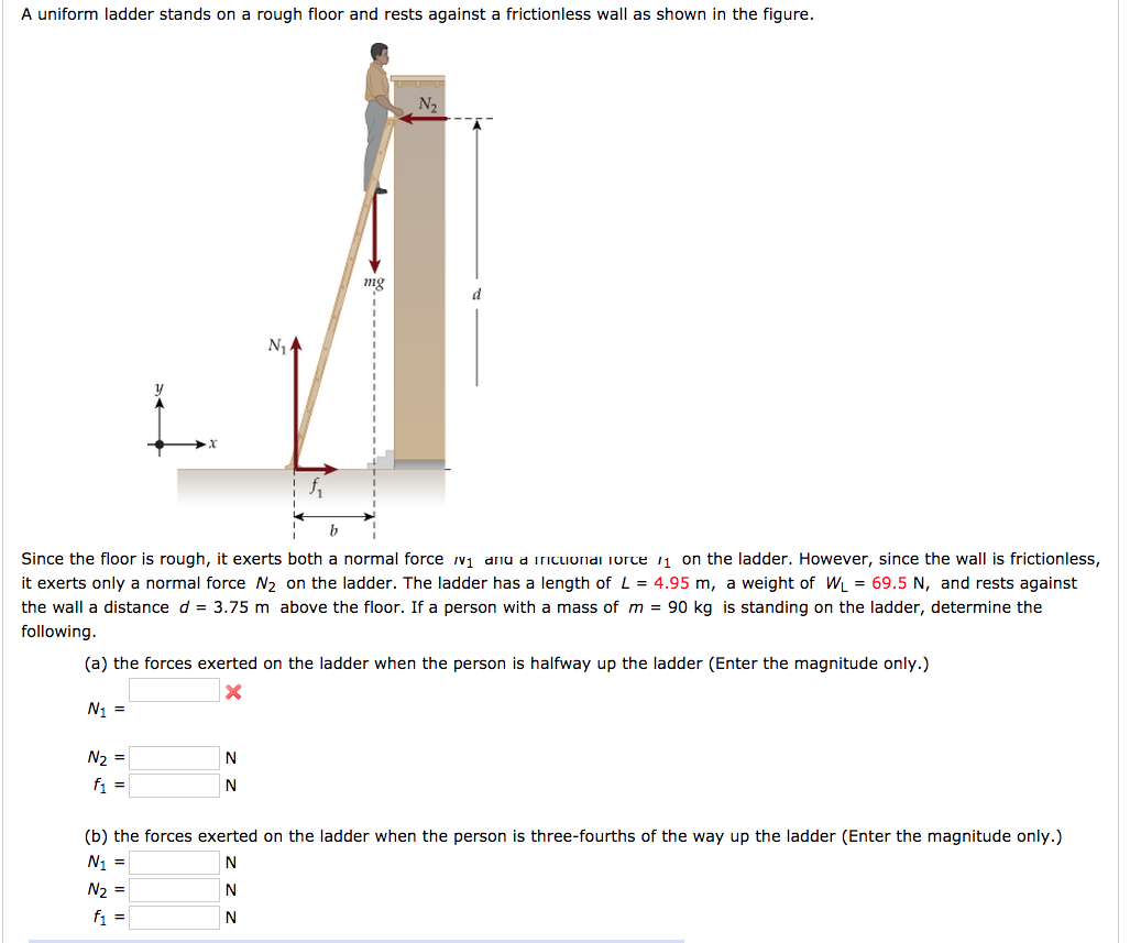 Solved ? A uniform ladder stands on a rough floor and rests