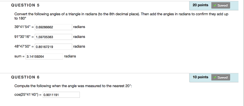 Solved Convert the following angles of a triangle in radians | Chegg.com