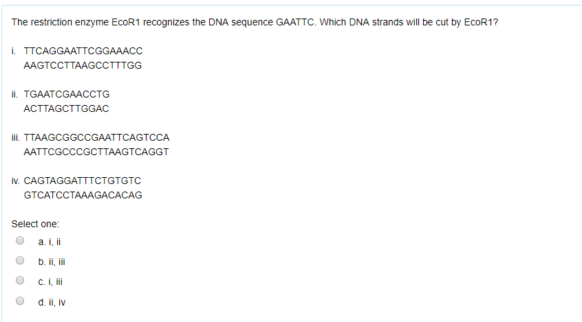 Solved The restriction enzyme EcoR1 recognizes the DNA | Chegg.com