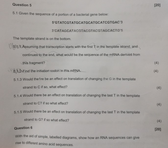 Solved Question 5 120] 5.1 Given the sequence of a portion | Chegg.com