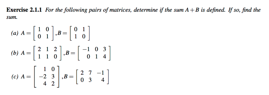 Solved Exercise 2.1.1 For the following pairs of matrices, | Chegg.com