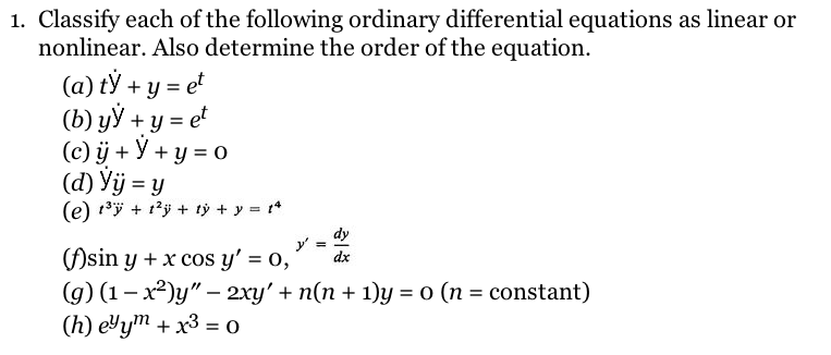 Solved Classify each of the following ordinary differential | Chegg.com