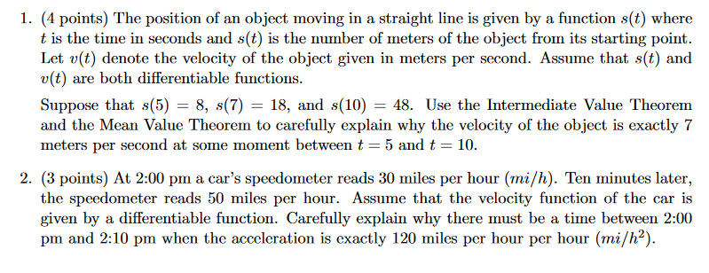 Solved 1. (4 points) The position of an object moving in a | Chegg.com