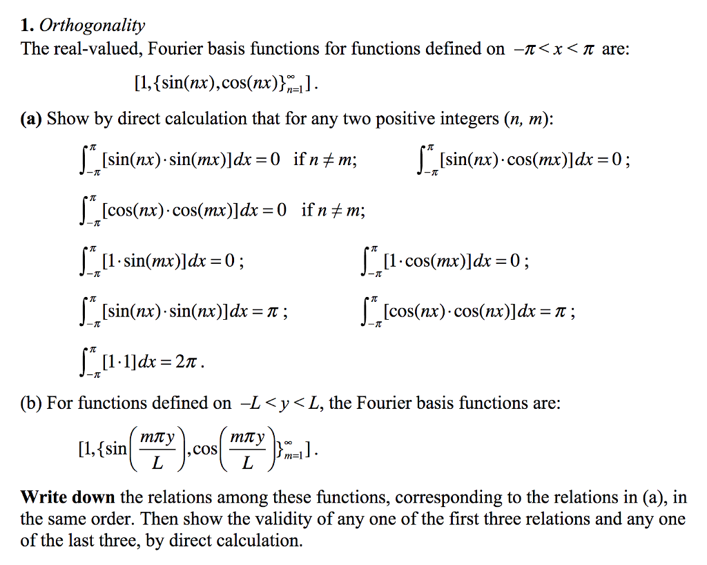 Solved The real-valued, Fourier basis functions for | Chegg.com