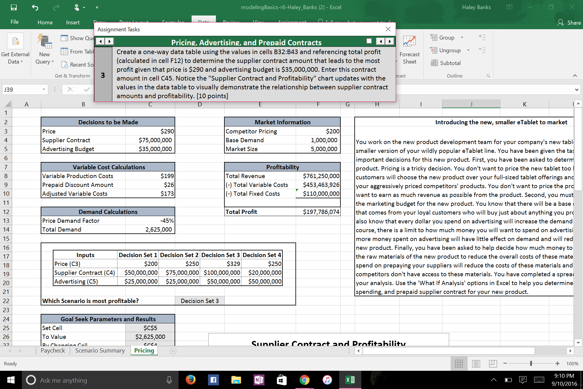 Solved Create a one-way data table using the values in cells | Chegg.com