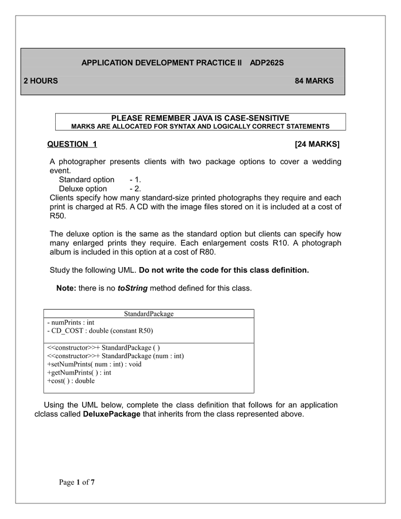 Solved APPLICATION DEVELOPMENT PRACTICE II ADP262S 2 HOURS Chegg