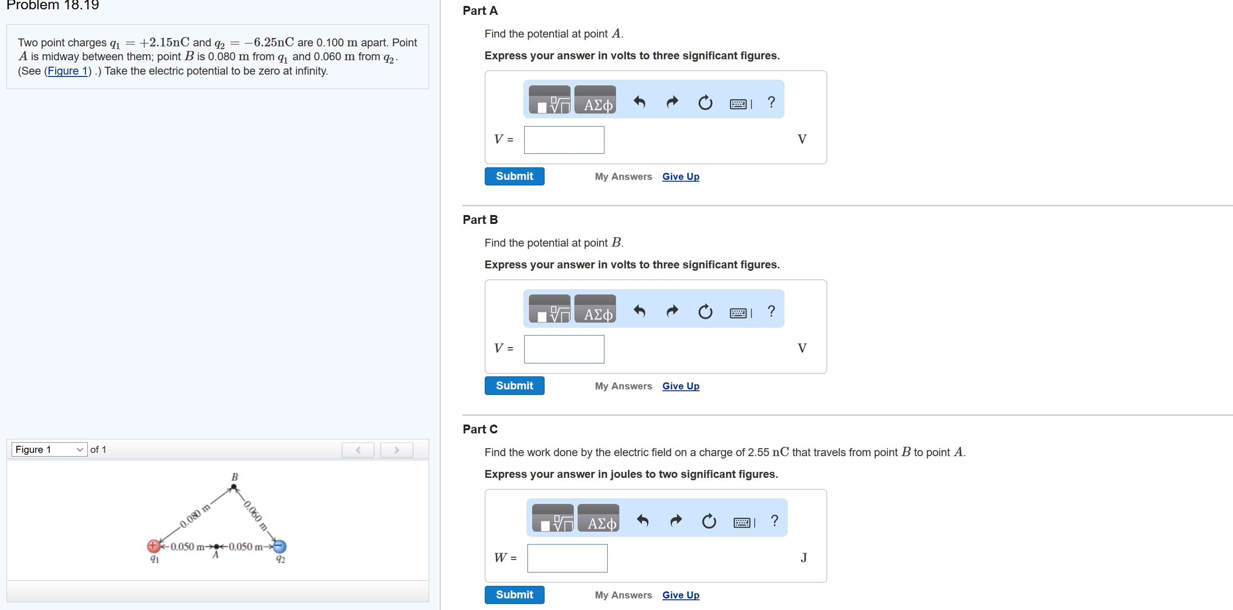 Solved Find the potential at point A. Two point charges q_1 | Chegg.com ...