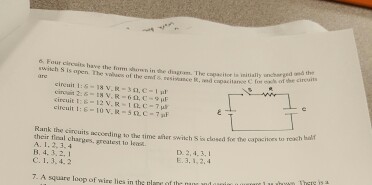 Solved Four Circuits Have The Form Shown In The Diagram. The | Chegg.com