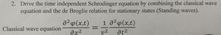 Solved Drive the time independent Schrodinger equation by | Chegg.com