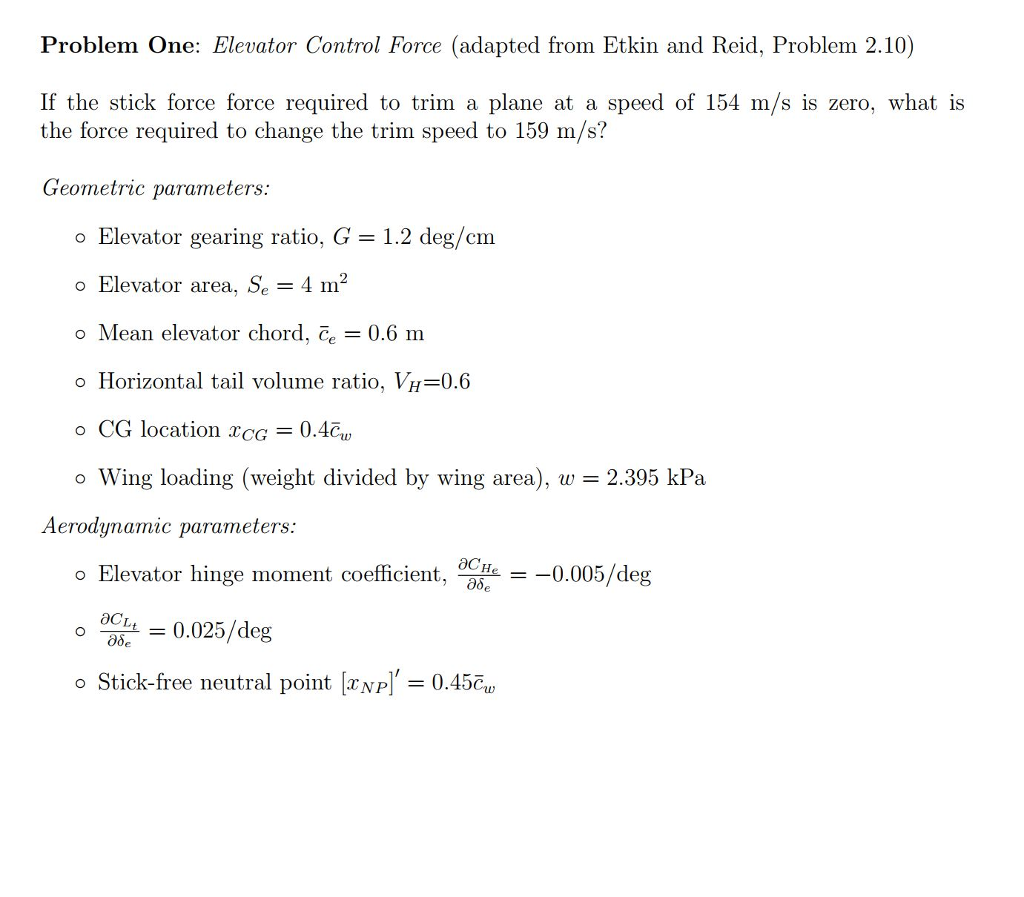 Problem One: Elevator Control Force (adapted from | Chegg.com