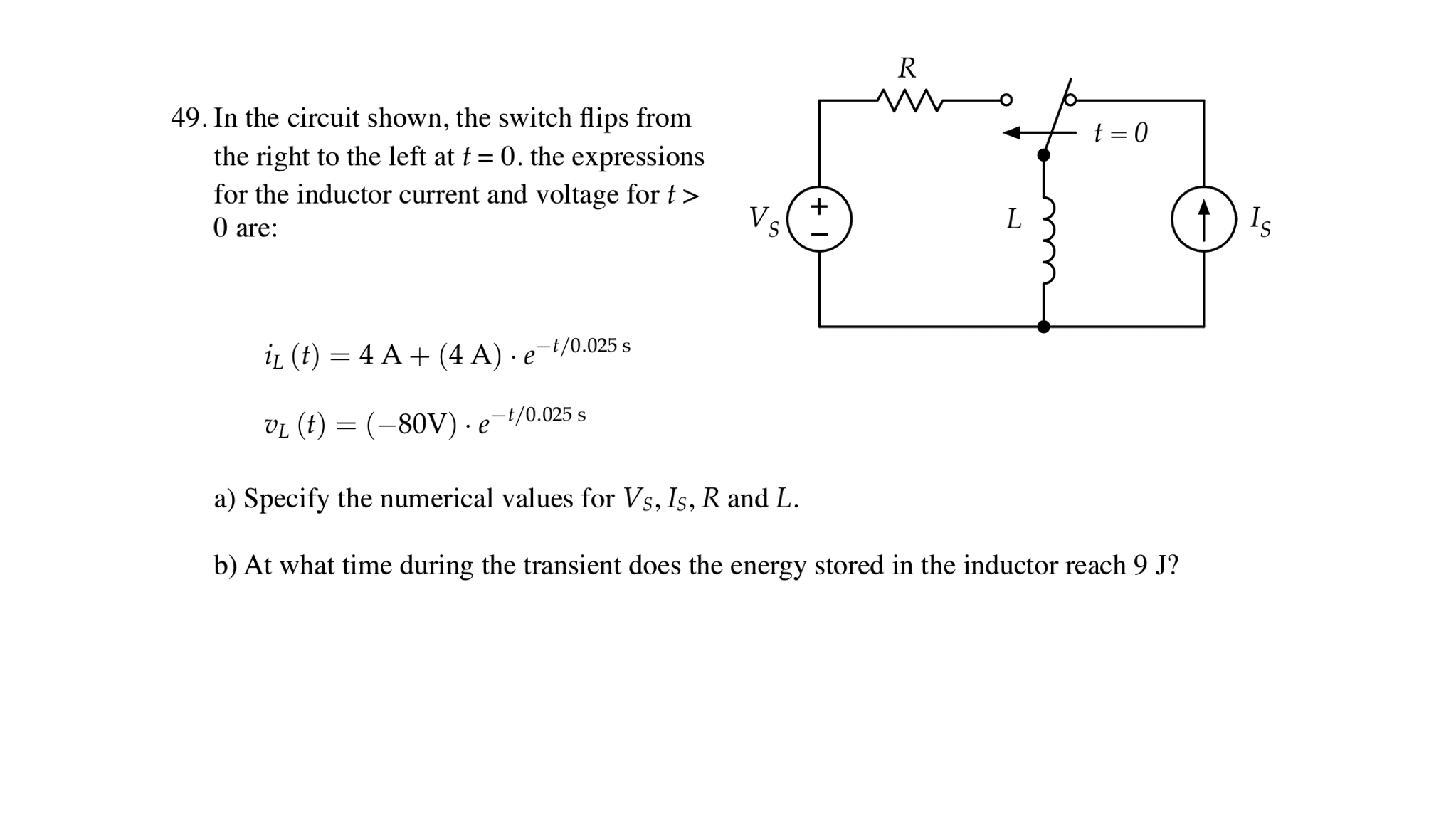 Solved In the circuit shown, the switch flips from the right | Chegg.com