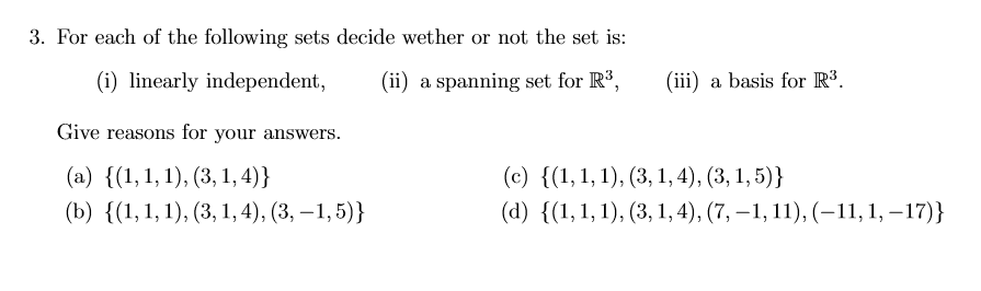 Solved For each of the following sets decide whether or not | Chegg.com