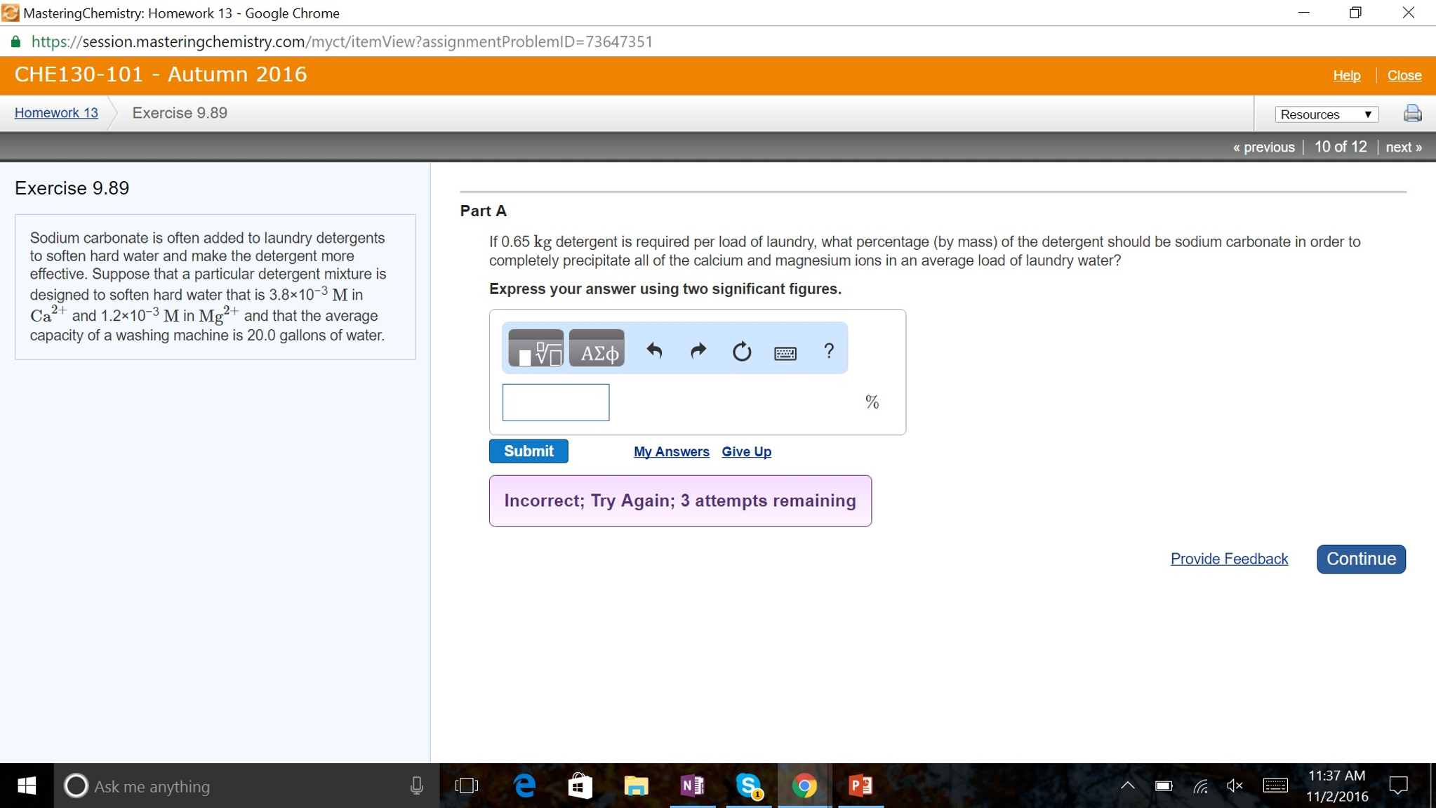 Chemistry homework assignment mastering