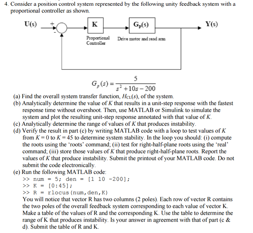 Solved Consider a position control system represented by the | Chegg.com