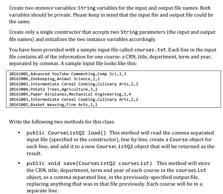 Create two instance variables: String variables for | Chegg.com