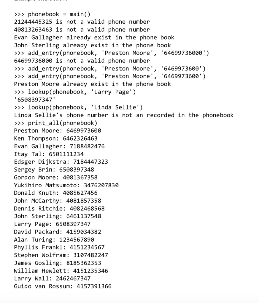 Solved Part 2: Programming Problem Problem 1: Phone Book | Chegg.com