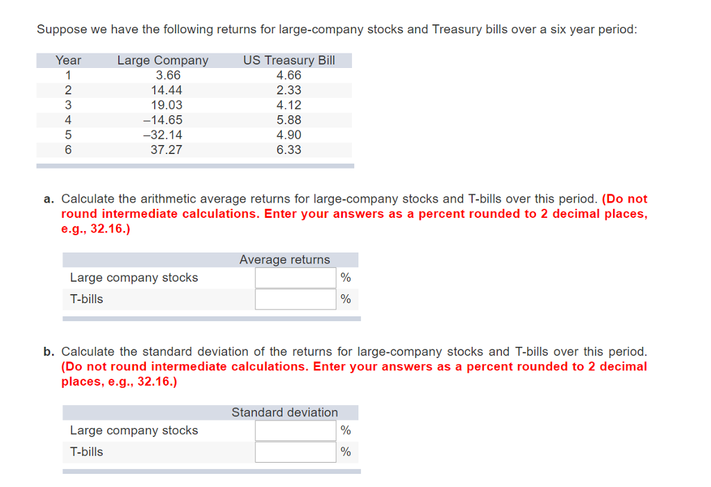 Solved Suppose We Have The Following Returns For | Chegg.com