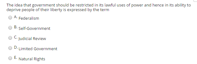 Solved The idea that government should be restricted in its | Chegg.com