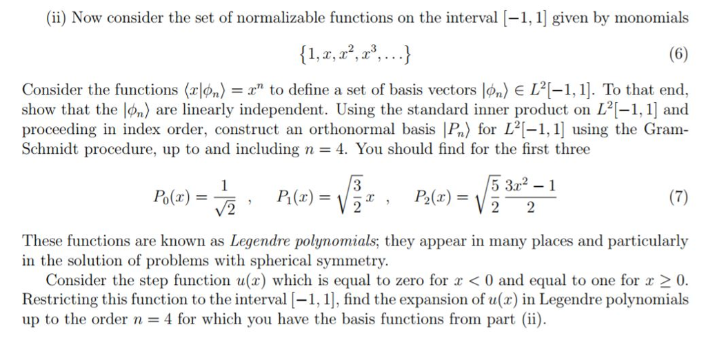 Solved (ii) Now consider the set of normalizable functions | Chegg.com