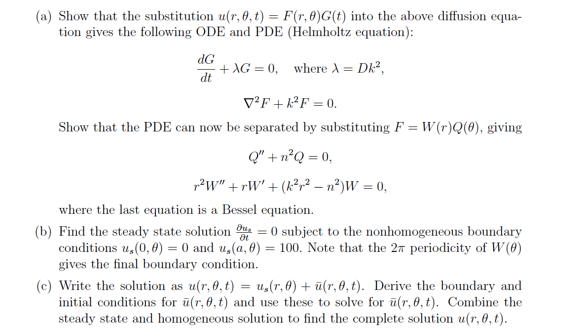 Diffusion equation in polar coordinates | Chegg.com