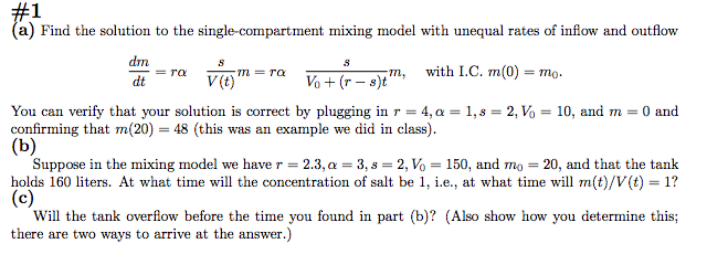 Solved Find the solution to the single-compartment mixing | Chegg.com