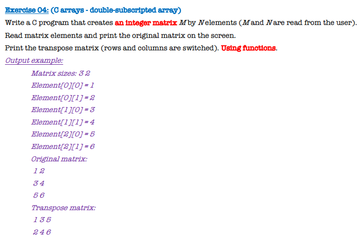 Solved Write a C program that creates an Integer matrix M by | Chegg.com