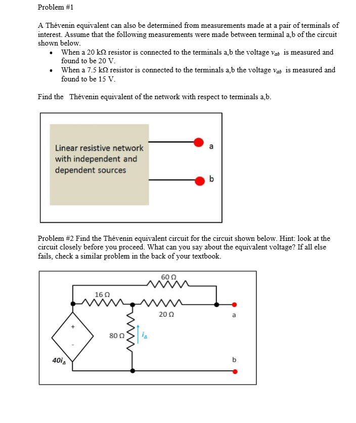 Solved Problem #1 A Thévenin equivalent can also be | Chegg.com