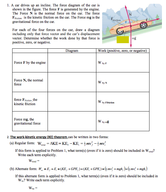Solved: 1. A Car Drives Up An Incline. The Force Diagram O... | Chegg.com