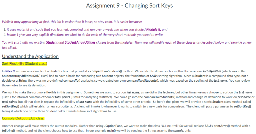 Solved Assignment 9 - Changing Sort Keys While it may appear | Chegg.com