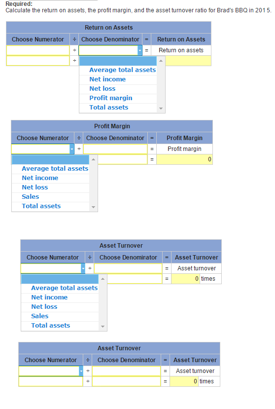 Solved Exercise 719 Calculate ratios (LO7) Brad's BBQ,