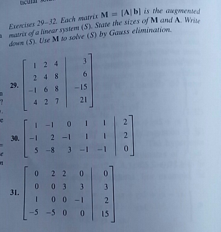 Solved Each matrix M = [A | b] is the augmented matrix of | Chegg.com