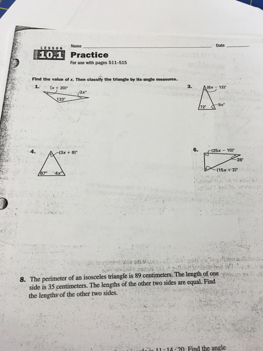 Solved Find the value of x. Then classify the triangle by