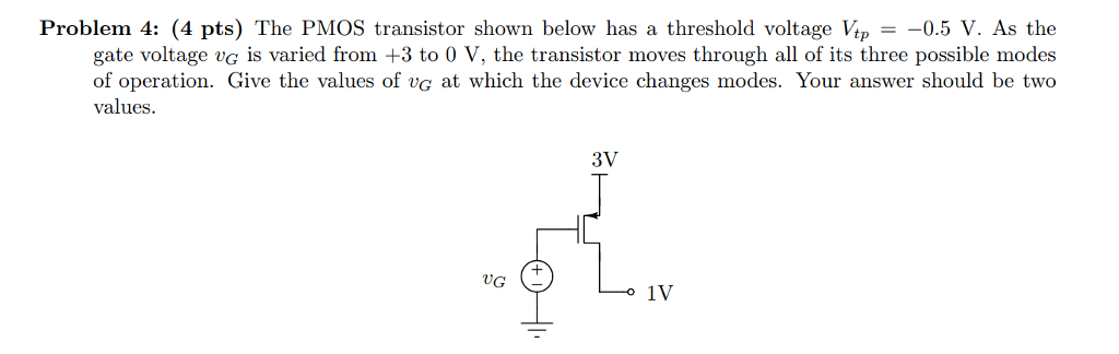 Solved Problem 4: (4 pts) The PMOS transistor shown below | Chegg.com
