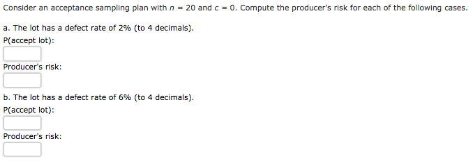 Solved Consider an acceptance sampling plan with n = 20 and | Chegg.com