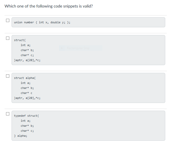 Solved Which one of the following code snippets is valid? | Chegg.com