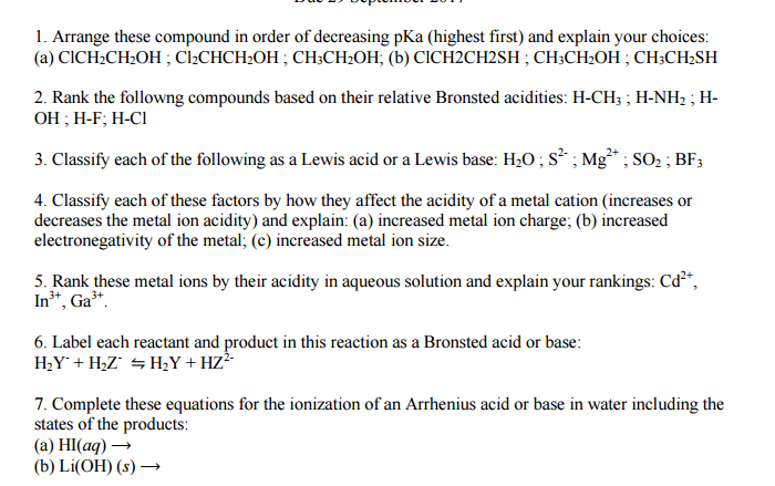 Solved 1. Arrange these compound in order of decreasing pKa | Chegg.com