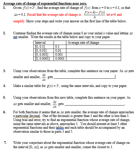 Solved Average rate of change of exponential functions near | Chegg.com