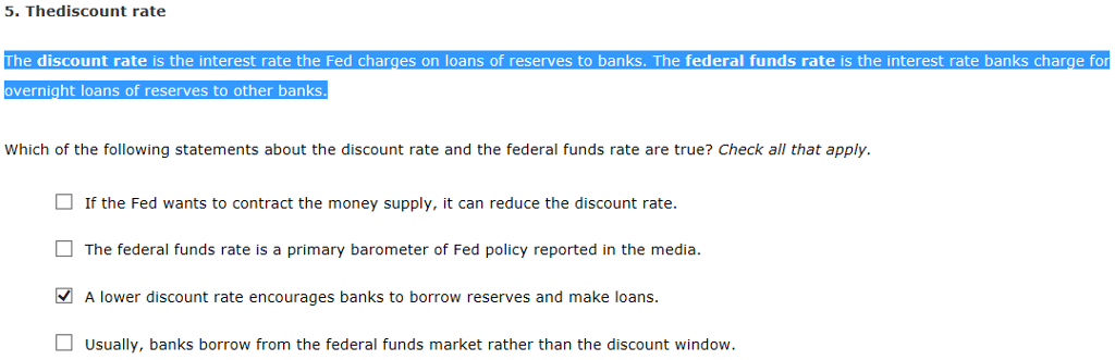 when the fed lowers the discount rate it makes it quizlet
