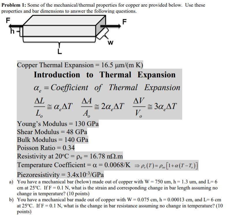 Solved Problem 1: Some Of The Mechanical/thermal Properties | Chegg.com